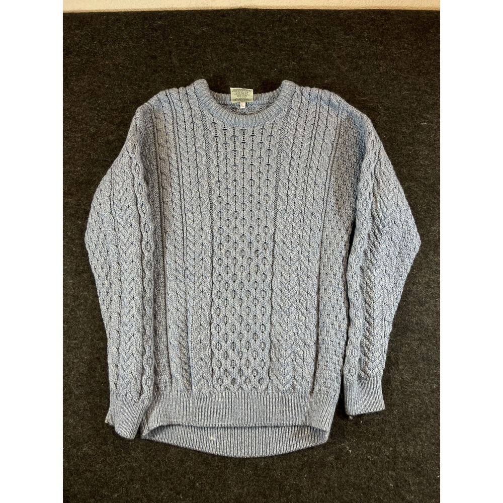 Vintage 90s Connemara Knitwear Blue Wool Cable Knit Sweater Womens Large Ireland